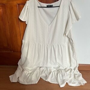 SHEIN White Eyelet V-Neck Mini Dress